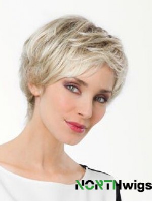 Platinum Blonde Boycuts Short 8 inch Straight Synthetic Monofilament Wig Sale