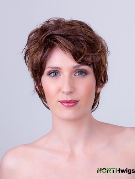 Auburn Layered Short 8 inch Wavy Synthetic Mono Cap Wigs