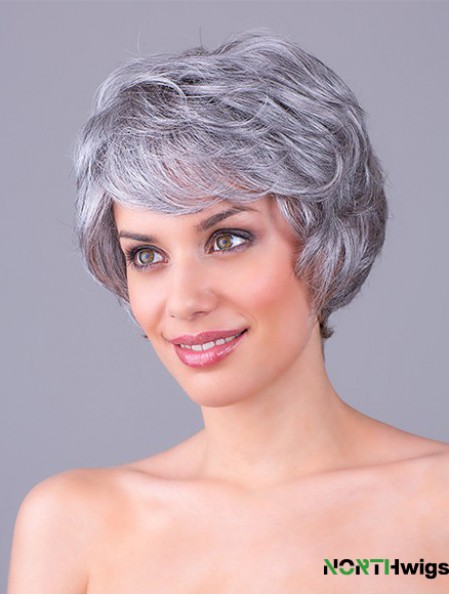 Wavy Grey 8 inch Grey Synthetic 100% Hand-tied Short Cheap Wigs