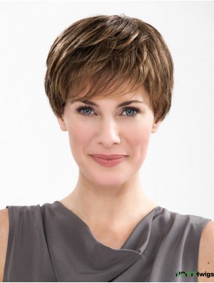 Straight Boycuts Capless 6 inch Brown Short Synthetic Ladies Wigs