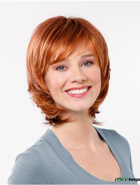 Wavy With Bangs Capless 11 inch Red Shoulder Length Sleek Synthetic Wigs