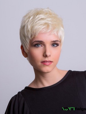 Synthetic Monofilament 3 inch Boycuts Straight Platinum Blonde Short Wigs