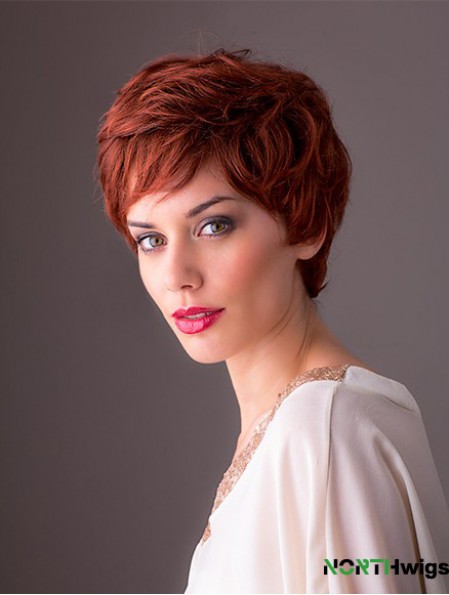 Synthetic Monofilament 8 inch Layered Wavy Red Short Style Wigs