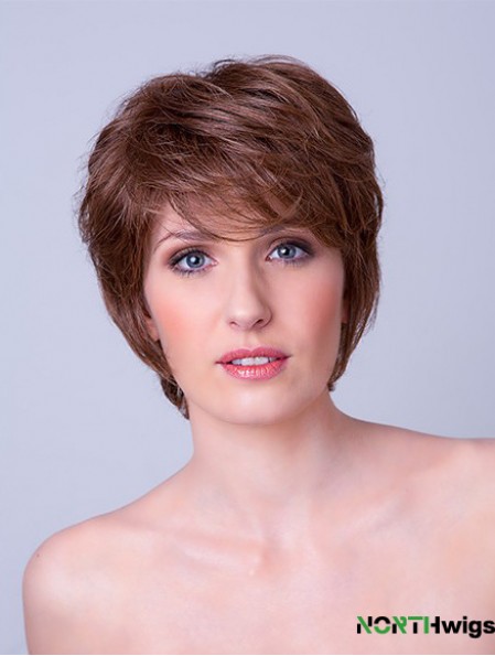 Synthetic Monofilament 8 inch Layered Straight Brown Ladies Short Hair Wigs