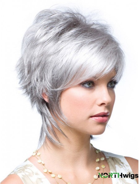 Cheap Ladies Grey Wigs Wavy Style Short Length With Lace Front