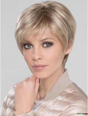 Blonde With Bangs Straight 6 inch Short Monofillament Wigs