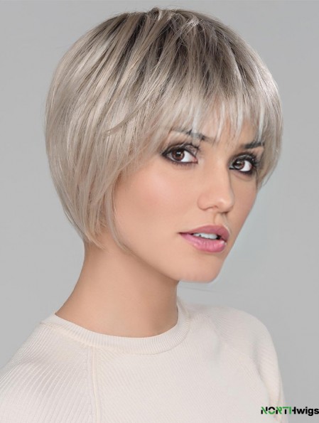 Platinum Blonde With Bangs Straight 6 inch Short Monofilamen Crown Wigs