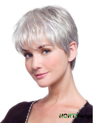 Grey Hair Wig With Synthetic Lace Front Grey Cut Straight Style