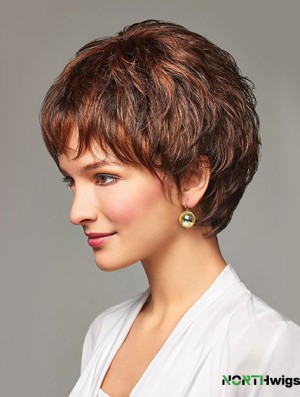 Auburn Short Wavy Layered Synthetic Cheap Lace Front Wigs