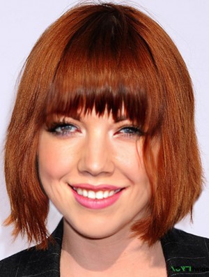 Red 10 inch Suitable Chin Length Straight Carly Rae Jepsen With Bangs Lace Wigs