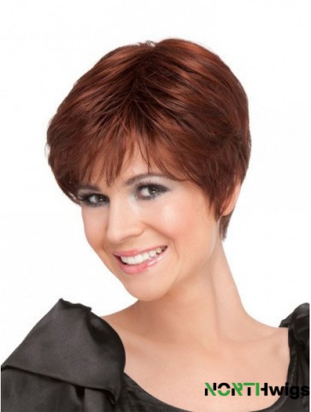 Red 100% Hand Tied Synthetic Short Straight Monofilament Wigs