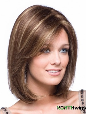 Chin Length Lace Front Bobs Straight Brown Petite Monofilament Wigs UK