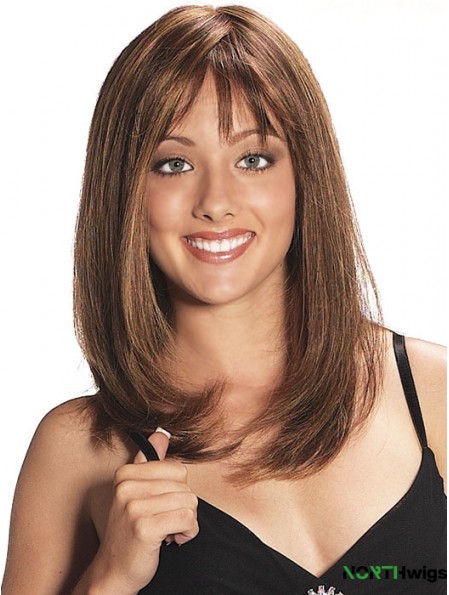 Layered Shoulder Length Auburn Straight Trendy Petite Wigs With Bangs For Women