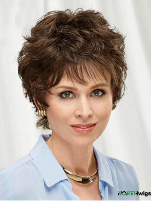 Brown 8 inch Top Short Wavy Layered Lace Wigs