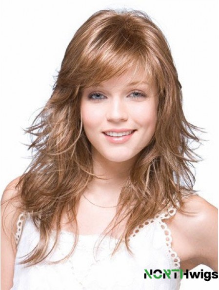 Straight Layered Shoulder Length Brown Suitable Lace Front Wigs