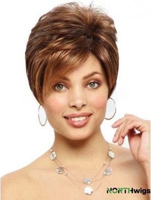 Designed Brown Cropped Straight Boycuts Lace Front Wigs