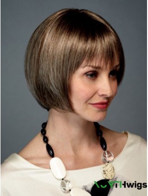 Chin Length Straight Monofilament Brown Trendy Bob Wigs