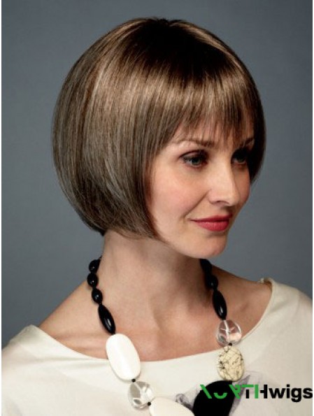 Chin Length Straight Monofilament Brown Trendy Bob Wigs