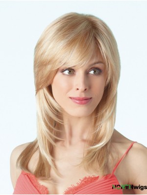 Durable Blonde Straight With Bangs Monofilament Long Wigs