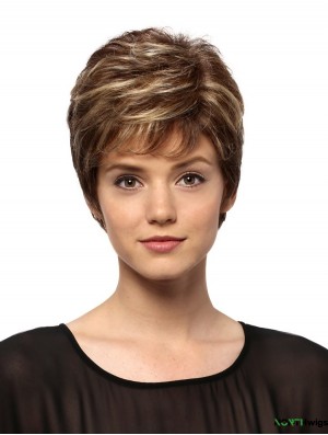 6 inch Soft Wavy Boycuts Brown Short Wigs