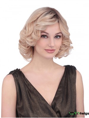 Chin Length Curly With Bangs Fabulous Blonde Lace Front Wigs