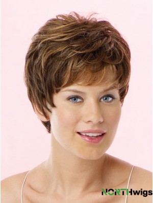 Amazing Brown Cropped Wavy Boycuts Lace Front Wigs