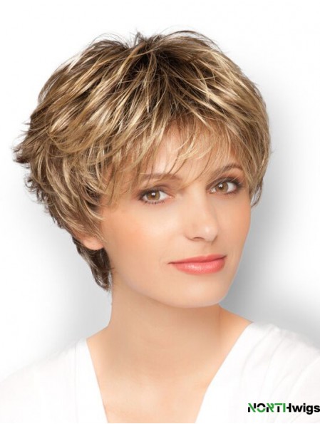 Blonde 8 inch Designed Cropped Wavy Boycuts Lace Wigs