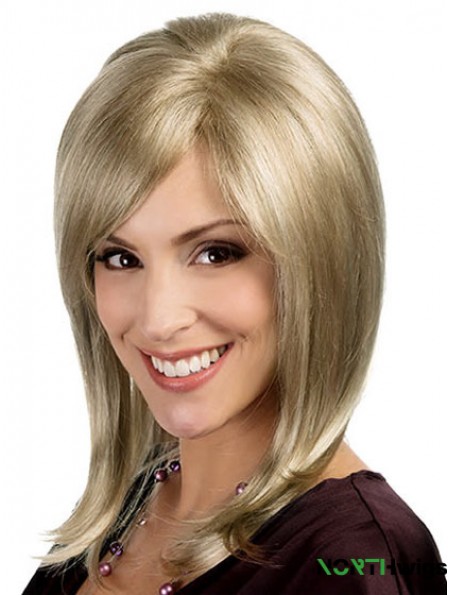 Layered Blonde Straight Shoulder Length 15 inch Soft Medium Wigs