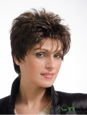 Brown 8 inch Cheap Cropped Straight Boycuts Lace Wigs