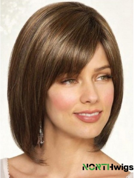 Synthetic Straight Chin Length Brown Bobs Handmade Wigs