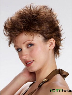 100% Hand Tied Cropped Brown Wavy Boycuts Monofilament Wig Sale