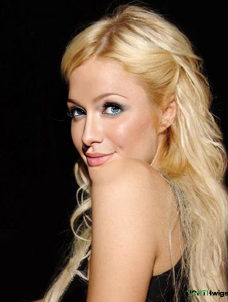 100% Hand-tied Long Straight Without Bangs Blonde Convenient Paris Hilton Wigs