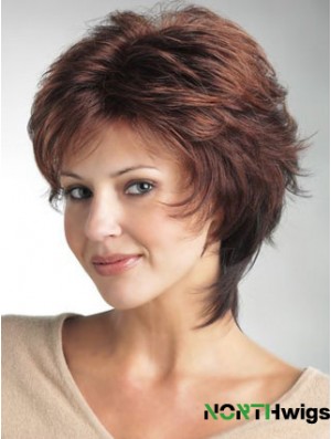 Monofilament Ladies Wigs With Synthetic Wavy Style Layered Cut