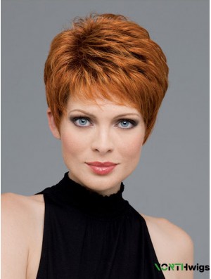 Good Auburn Cropped Wavy Boycuts Monofilament Wigs