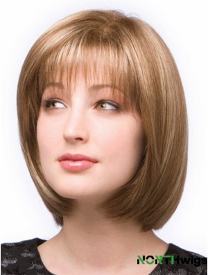 Sassy Blonde Chin Length Straight Bobs Monofilament Wigs