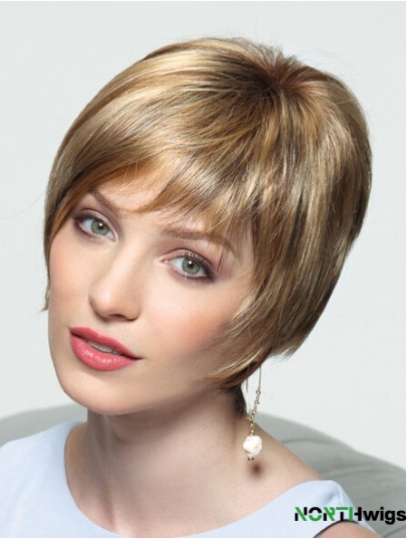 Layered Short Straight Blonde 8 inch Perfect Monofilament Wigs