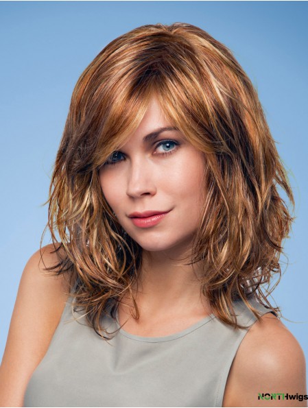 Layered Shoulder Length Wavy Auburn 12 inch Natural Monofilament Wigs