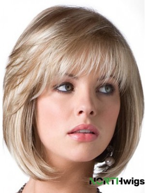 Blonde Bob Wig With Fringe Chin Length Straight Style