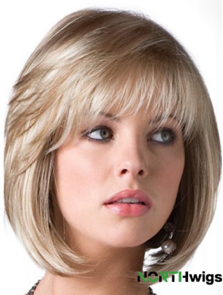 Blonde Bob Wig With Fringe Chin Length Straight Style