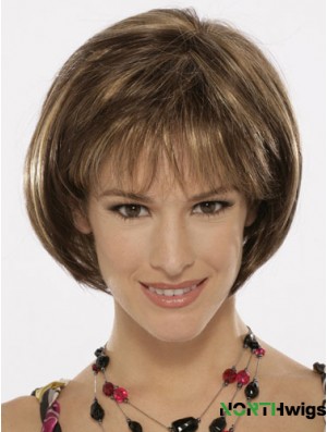 Capless Chin Length Straight Brown Top Bob Wigs