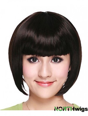 Capless Chin Length Straight Black Fashion Bob Wigs