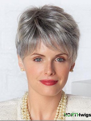 Monofilament Lace Wigs Grey Cut Straight Style Short Length