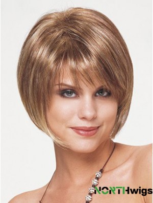 Synthetic Bob Wigs Short Length Blonde Color Straight Style With Capless