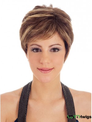 Boycuts Straight Brown Capless Trendy Short Wigs