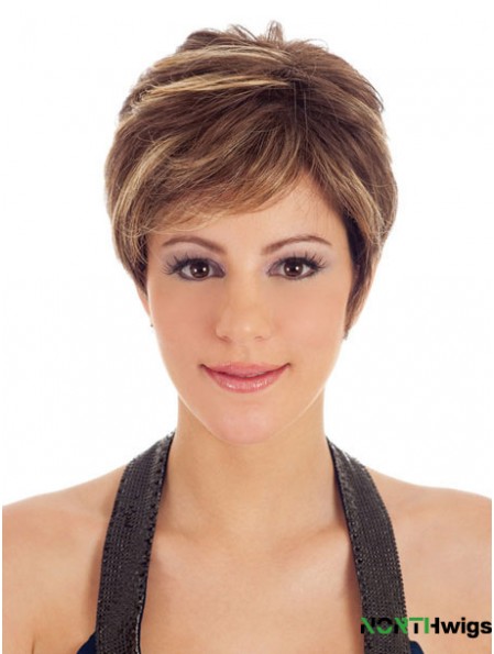 Boycuts Straight Brown Capless Trendy Short Wigs