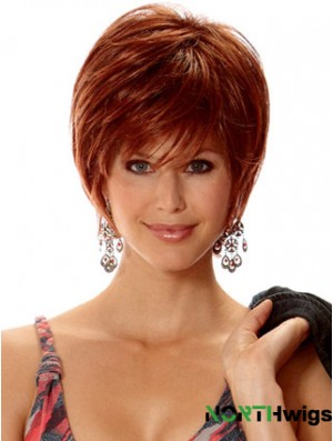 Straight Layered Short No-Fuss Auburn Synthetic Wigs