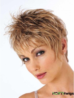 Short Brown Wig Cropped Length Wavy Style With Synthetic Boycuts