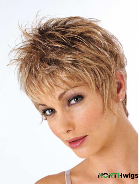 Short Brown Wig Cropped Length Wavy Style With Synthetic Boycuts