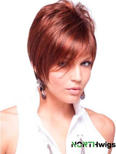 Cheap Real Hair Wigs Red Color Short Length Straight Style