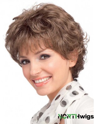 Modern Auburn Short Wavy Layered Human Hair Wigs